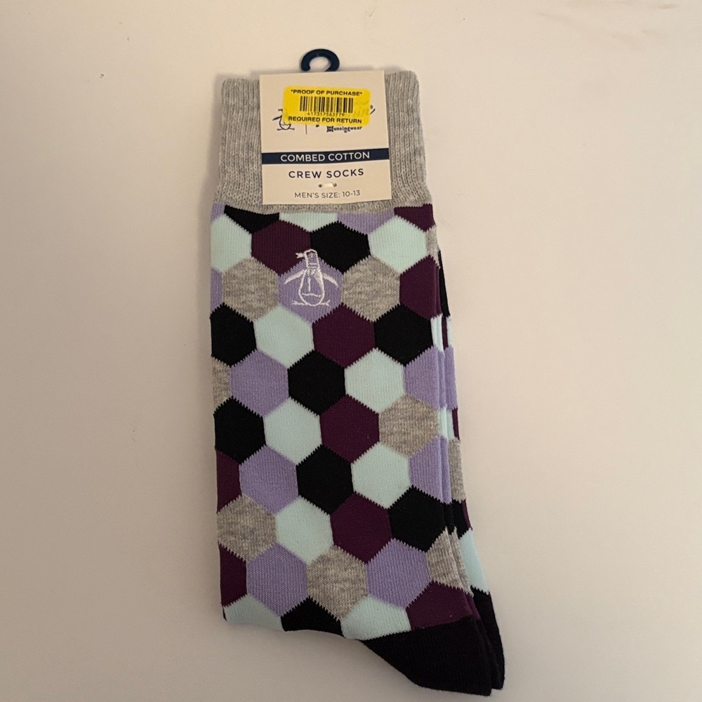 Original Penguin Hexagon Crew Socks - Purple, Gray, Black